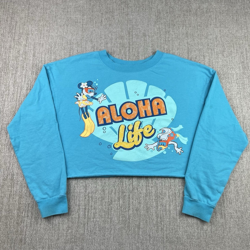 Aulani Disney Mickey Mouse Aloha Life‎ Long Sleeve Shirt Women's XS Cropped Fit